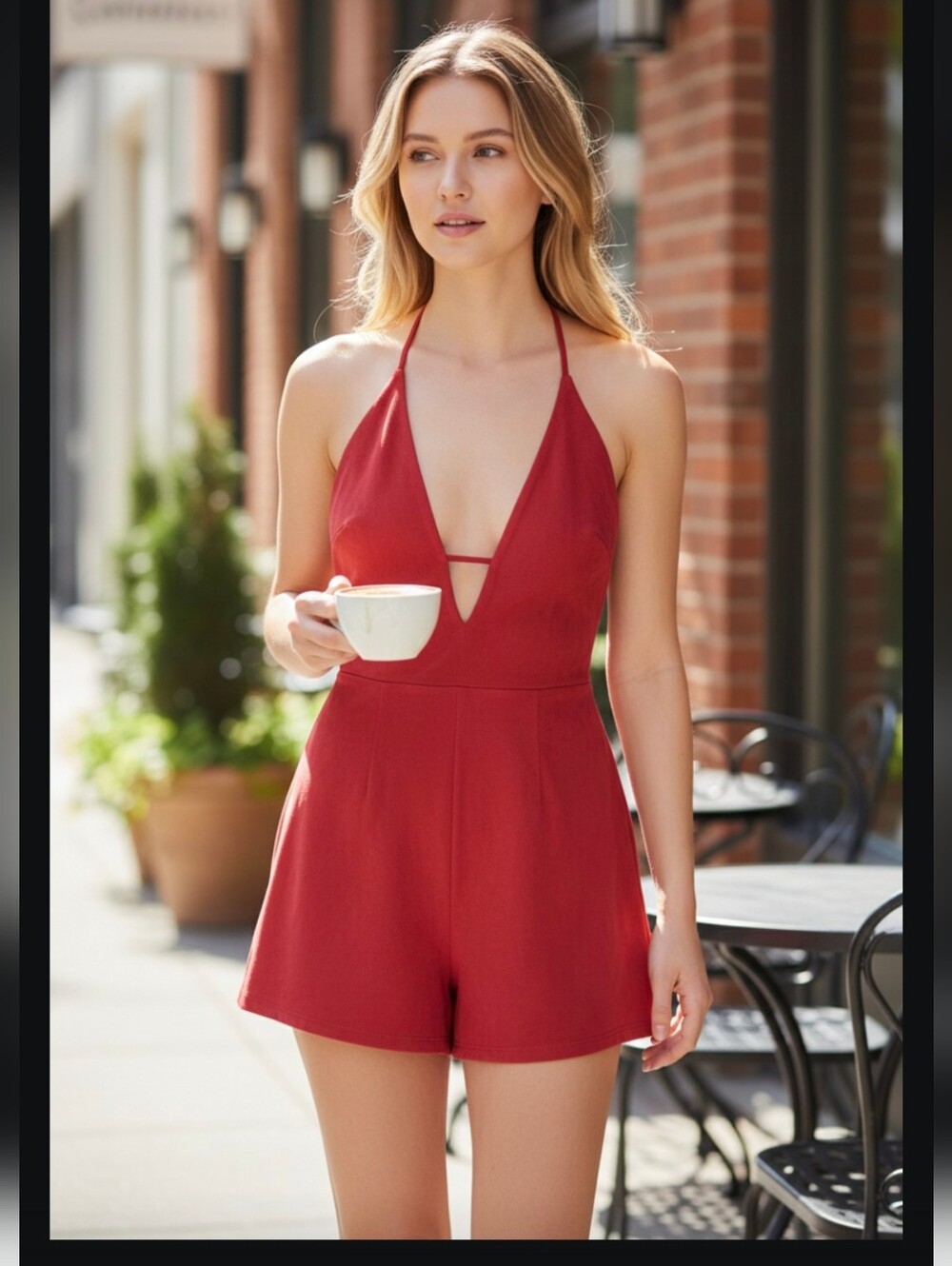 New. Lush Natural Selection Romper. Faux Suede. Deep Red Size Medium